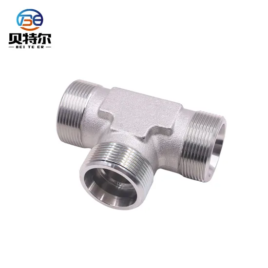 Hot Sale Three Way Carbon Steel AC/Ad Standard Tee Hydraulic Hose Fitting with Cutting Ring and Nut